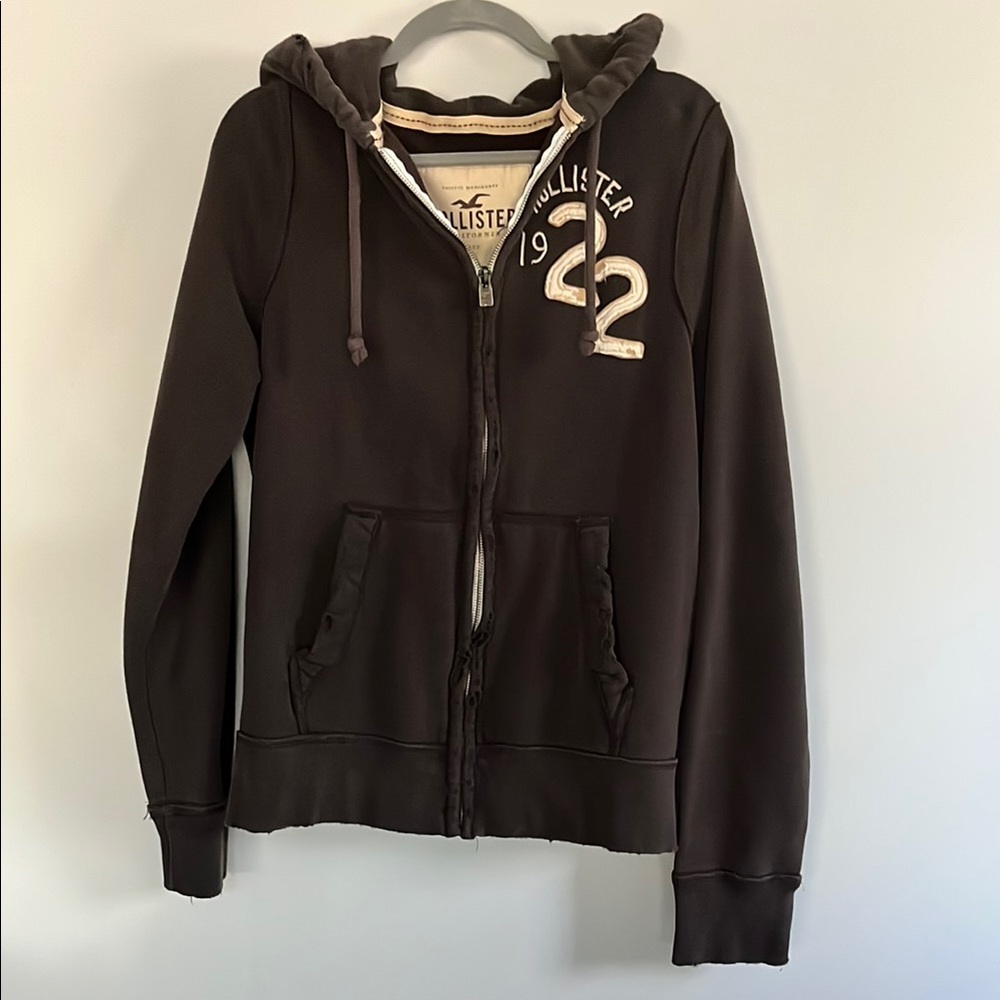 Vintage Hollister Mens Brown Zip-Up Hoodie